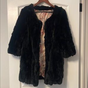 Elegant Black Rabbit  Fur Coat